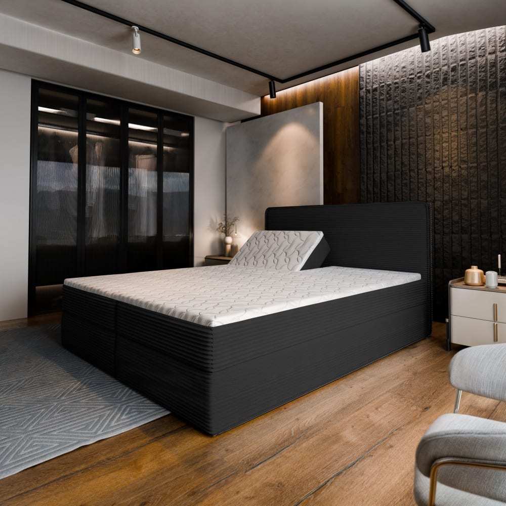 Boxspringbett 140x200 cm mit Matratze und Topper - Schwarz -