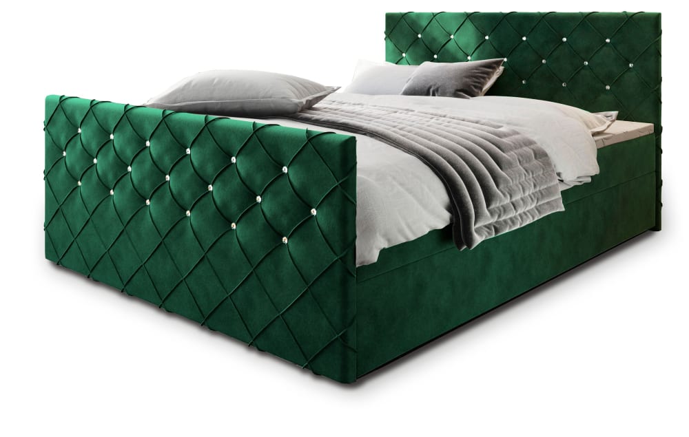Masseno Boxspringbett 140x200 cm mit Matratze und Topper - Grün style modern Grün Stoff