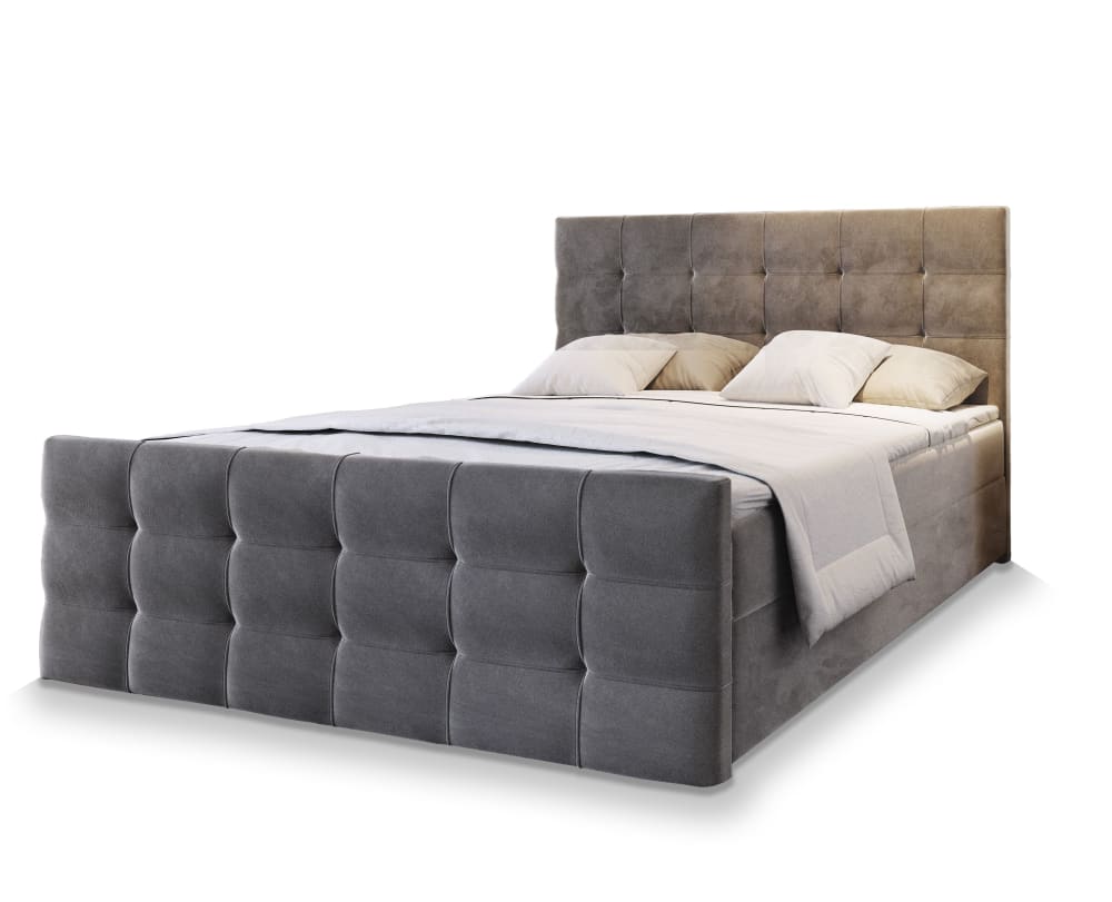 Masseno Boxspringbett 140x200 cm mit Matratze und Topper - Grau style modern Grau Stoff