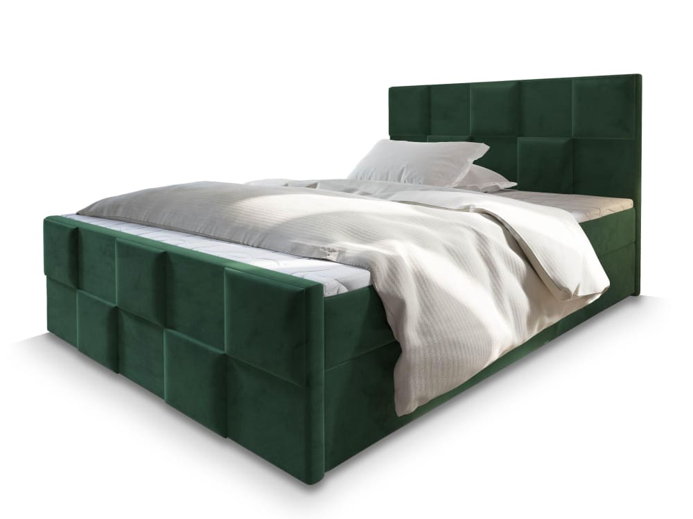 Masseno Boxspringbett 140x200 cm mit Matratze und Topper - Grün style modern Grün Stoff