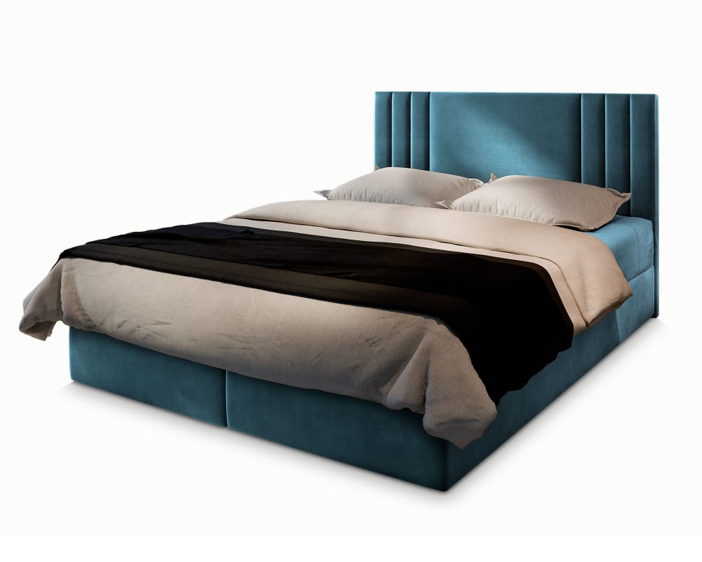 Masseno Boxspringbett 140x200 cm mit Matratze und Topper - Blau style modern Blau Stoff