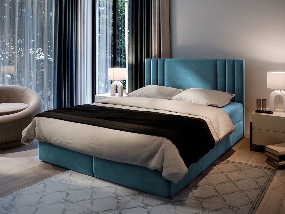 Boxspringbett 140x200 cm mit Matratze und Topper - Blau - Maisons