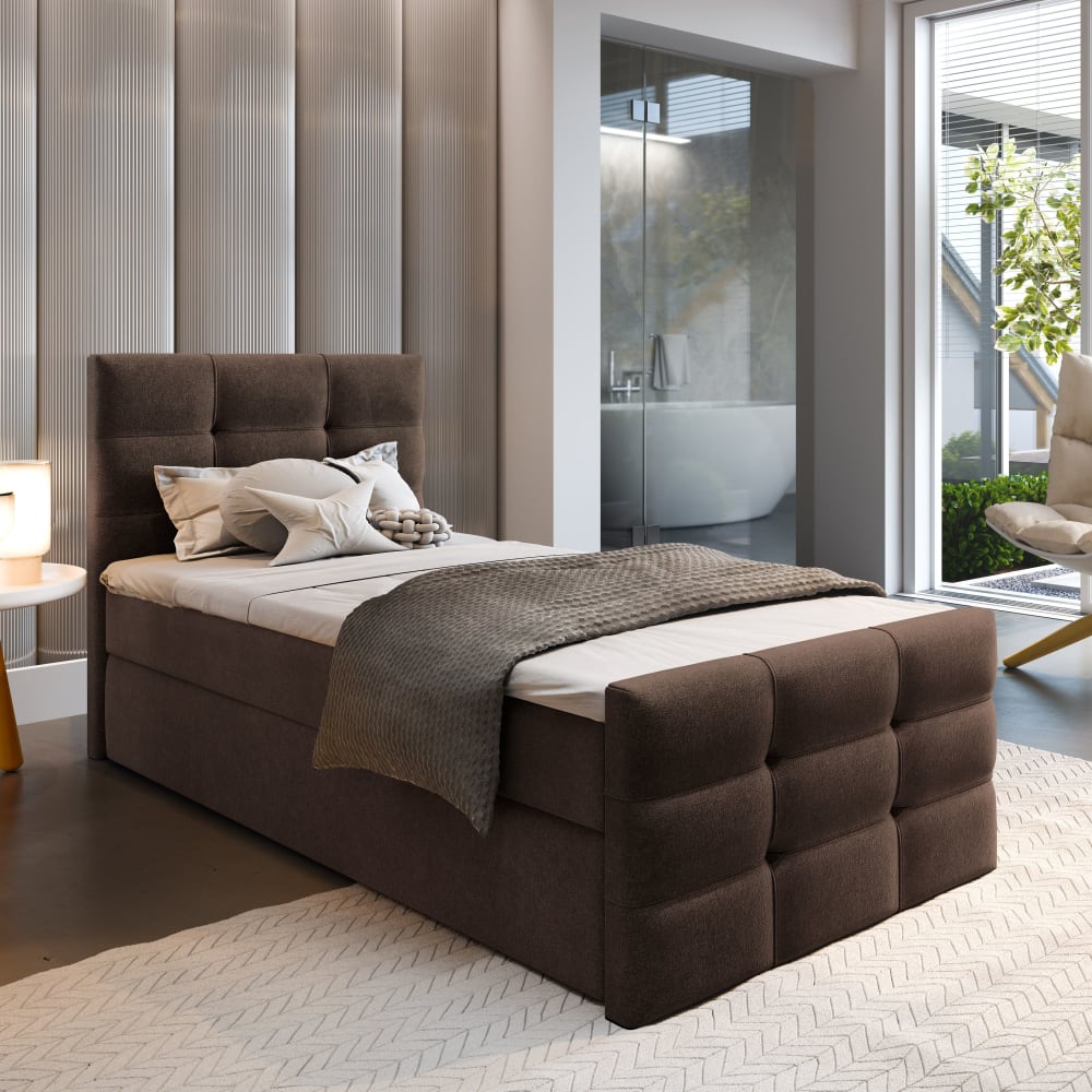 Boxspringbett 80x200 cm mit Matratze und Topper - Braun - Maisons