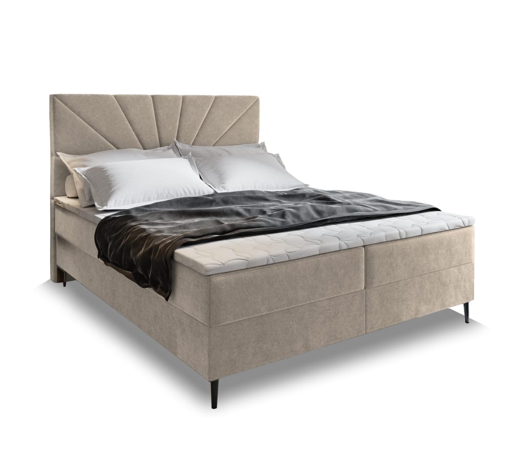 Masseno Boxspringbett 140x200 cm mit Matratze und Topper - Beige style modern Beige Stoff