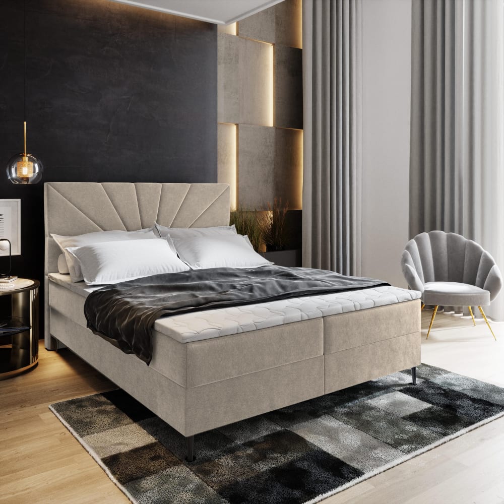 Boxspringbett 140x200 cm mit Matratze und Topper - Beige -