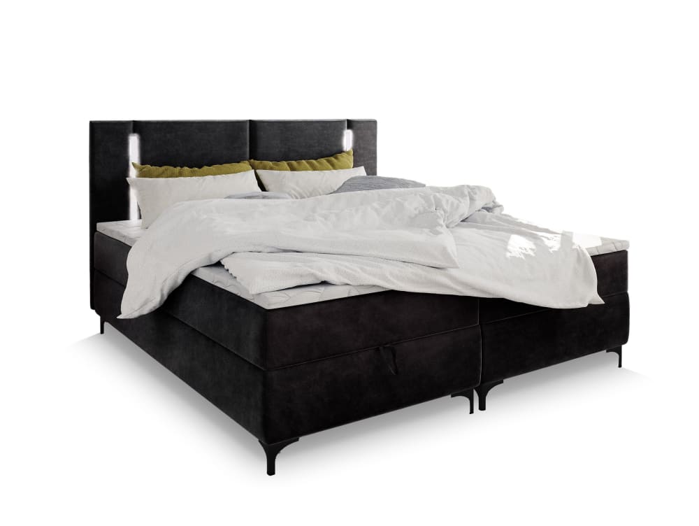 Masseno Boxspringbett 140x200 cm mit Matratze und Topper - Schwarz style modern Schwarz Stoff