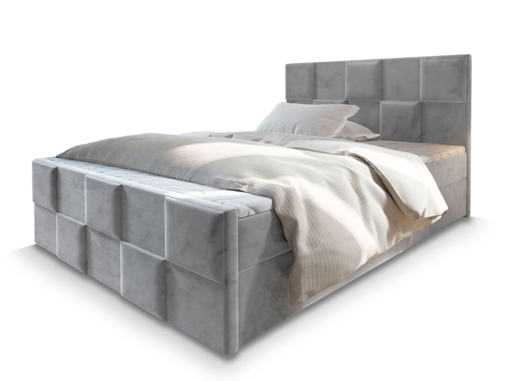 Masseno Boxspringbett 140x200 cm mit Matratze und Topper - Hellgrau style modern - Stoff