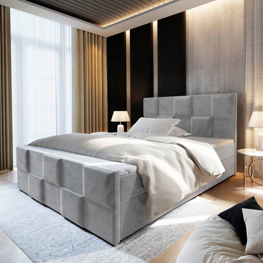 Boxspringbett 140x200 cm mit Matratze und Topper - Hellgrau -