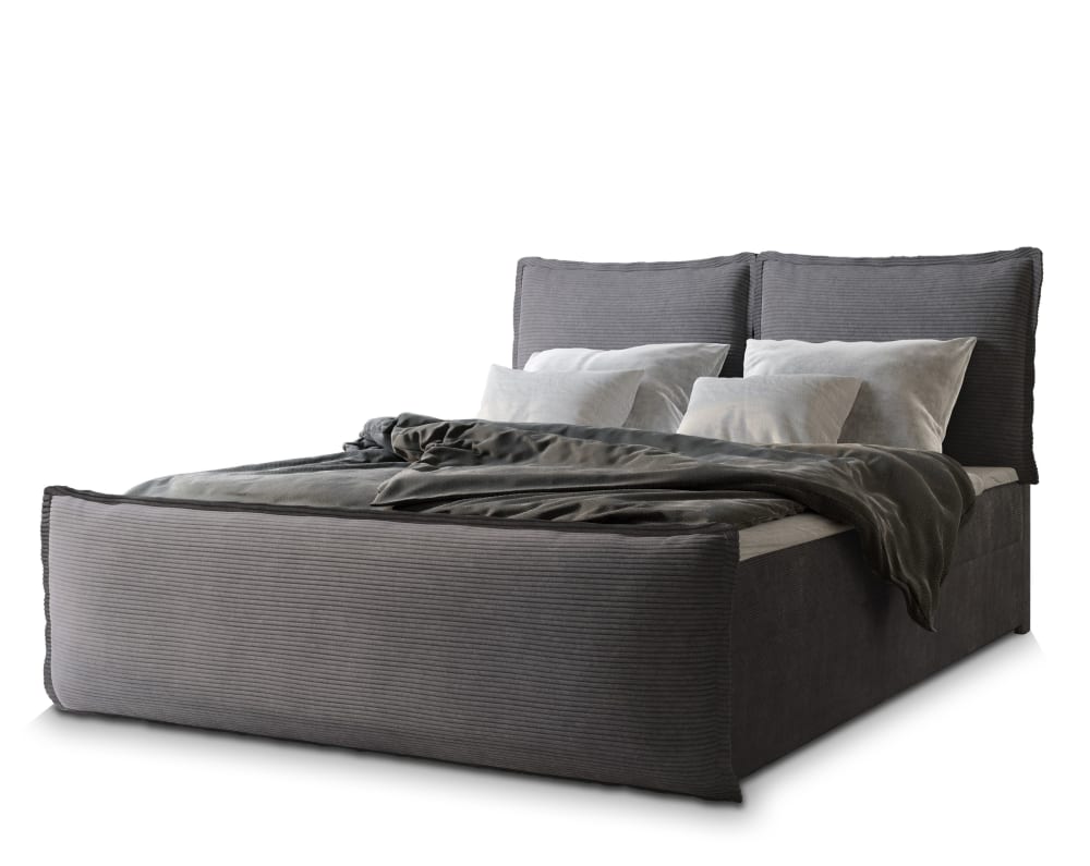 Masseno Boxspringbett 140x200 cm mit Matratze und Topper - Graphitfarben style modern Grau Stoff