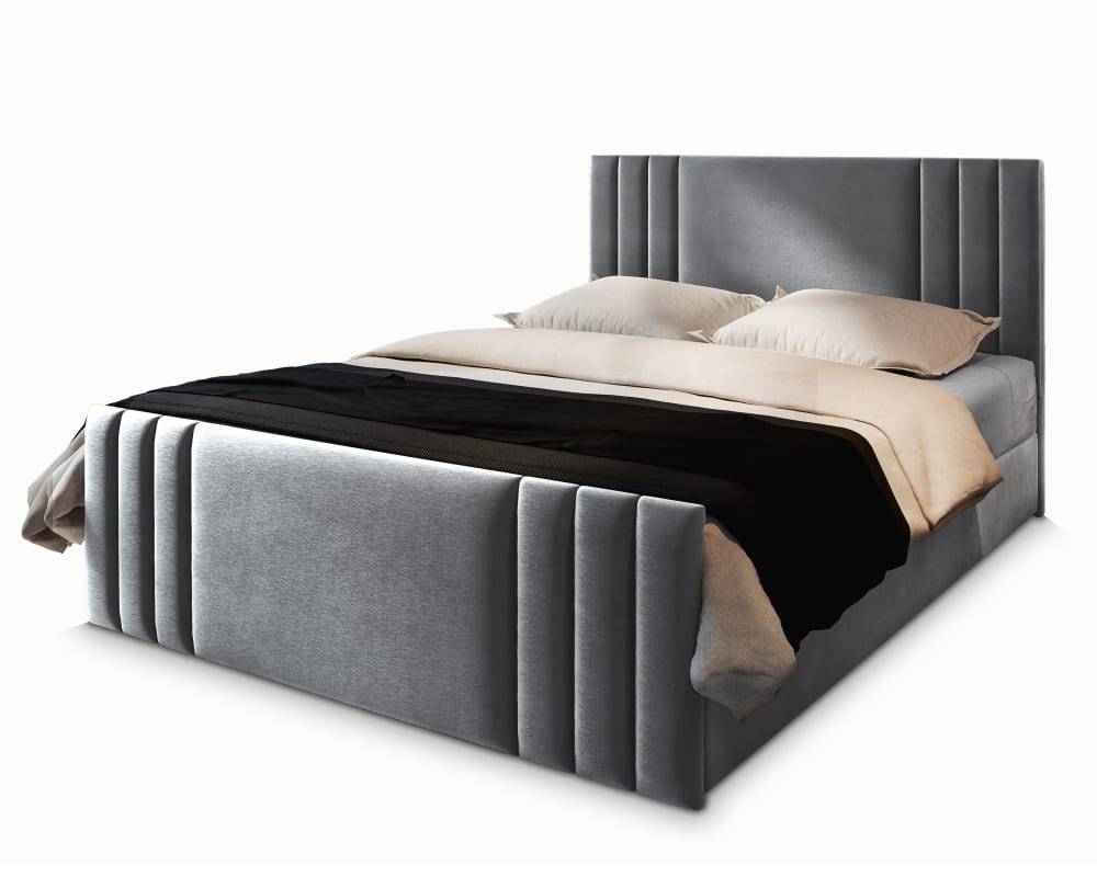 Masseno Boxspringbett 140x200 cm mit Matratze und Topper - Hellgrau style modern - Stoff
