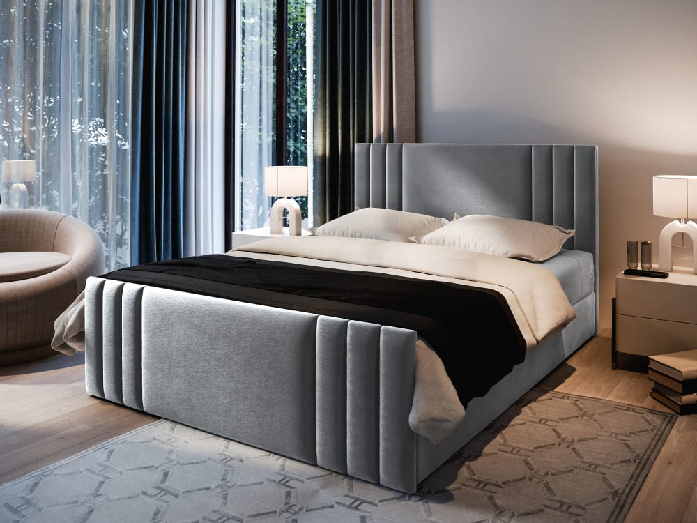 Boxspringbett 140x200 cm mit Matratze und Topper - Hellgrau -