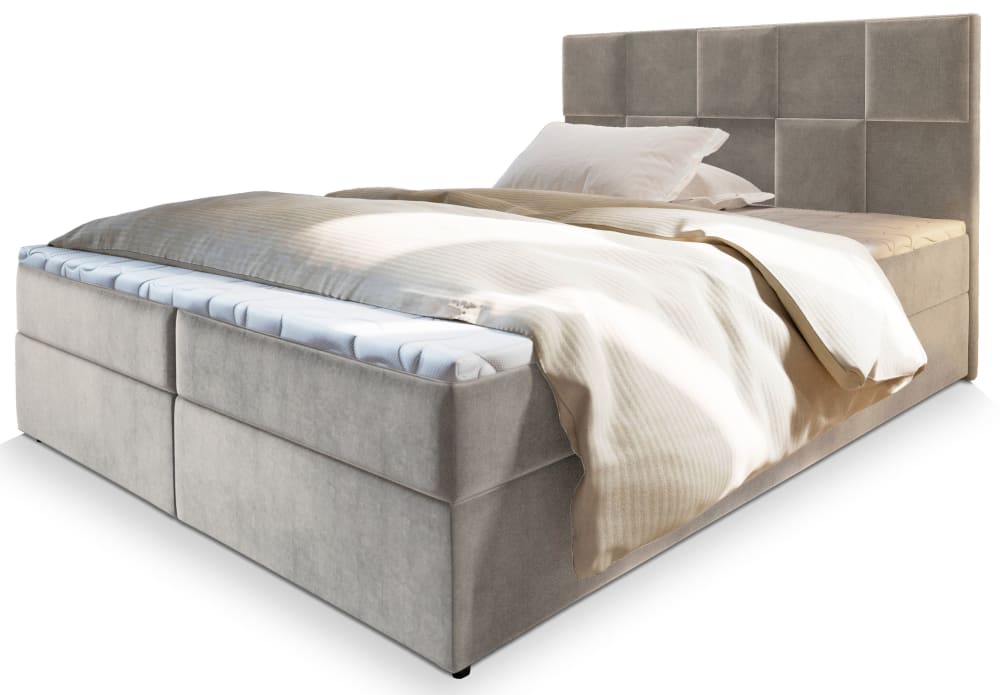 Masseno Boxspringbett 140x200 cm mit Matratze und Topper - Beige style modern Beige Stoff