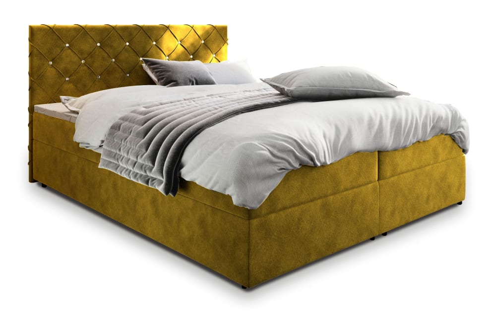 Masseno Boxspringbett 140x200 cm mit Matratze und Topper - Gelb style modern Gelb Stoff