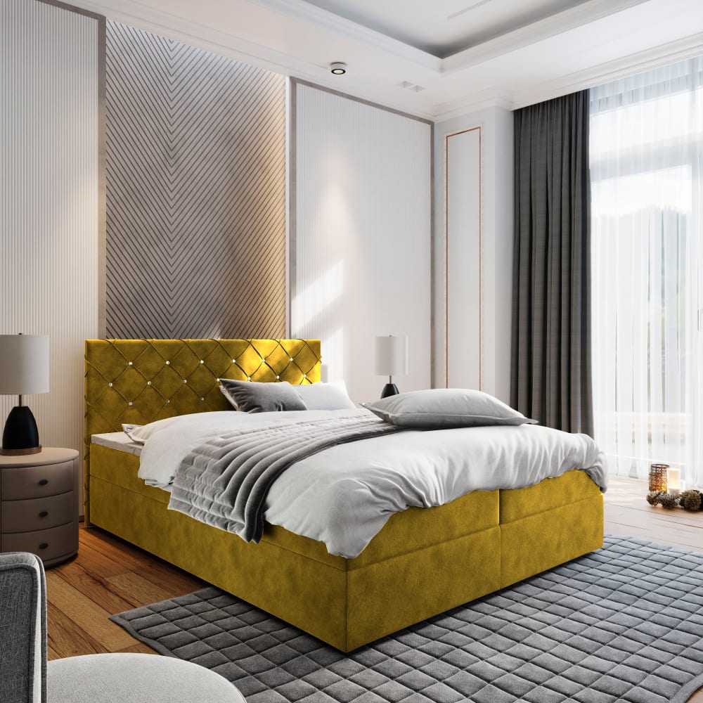 Boxspringbett 140x200 cm mit Matratze und Topper - Gelb - Maisons
