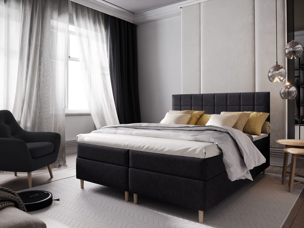 Boxspringbett 140x200 cm mit Matratze und Topper - Schwarz -