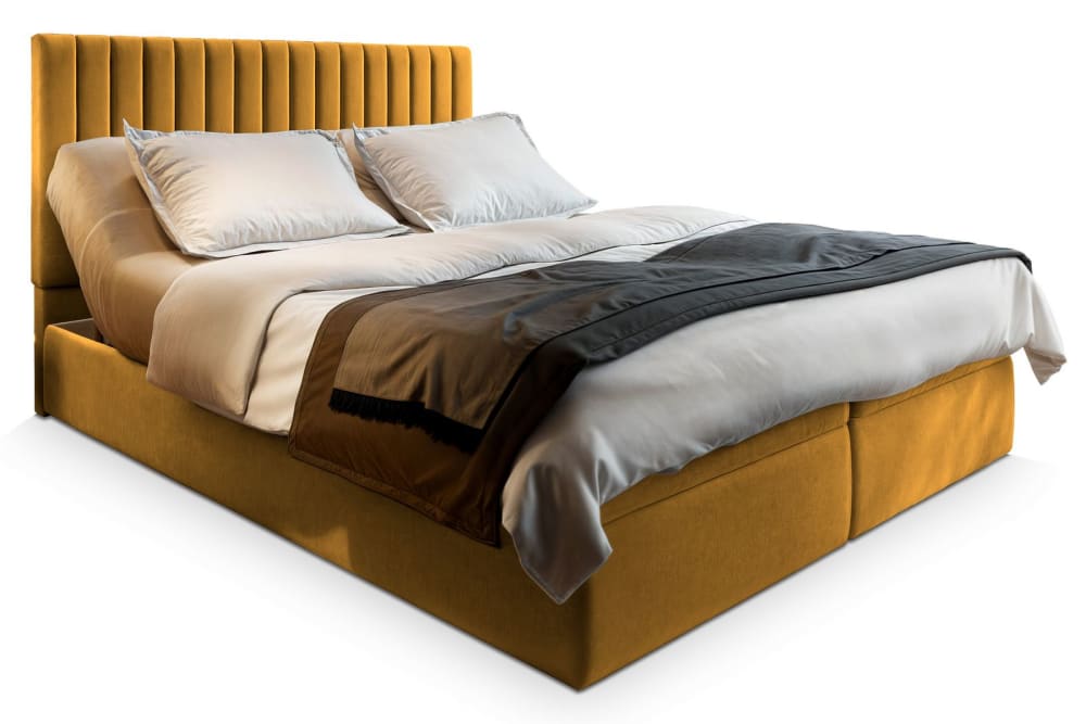 Masseno Boxspringbett 140x200 cm mit Matratze und Topper - Gelb style modern Gelb Stoff