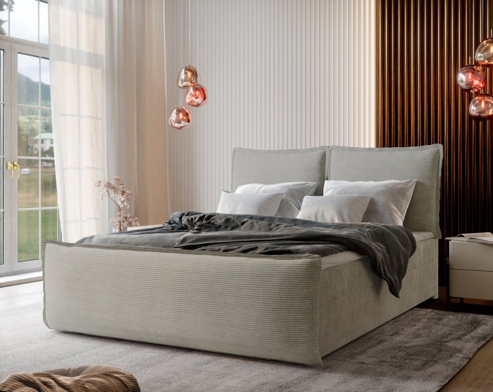 Boxspringbett 140x200 cm mit Matratze und Topper - Creme -