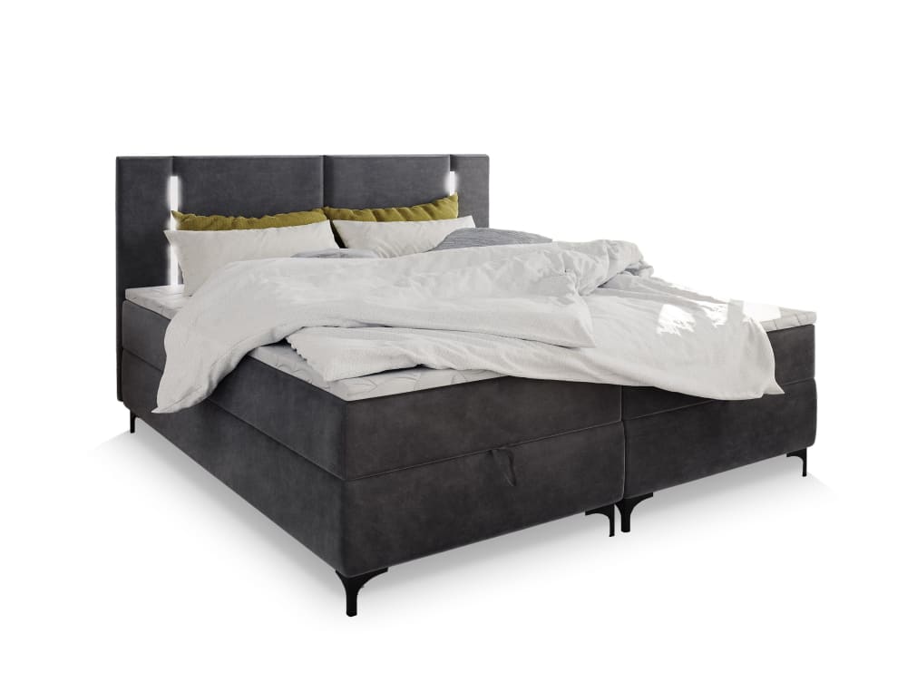 Masseno Boxspringbett 140x200 cm mit Matratze und Topper - Grau style modern Grau Stoff