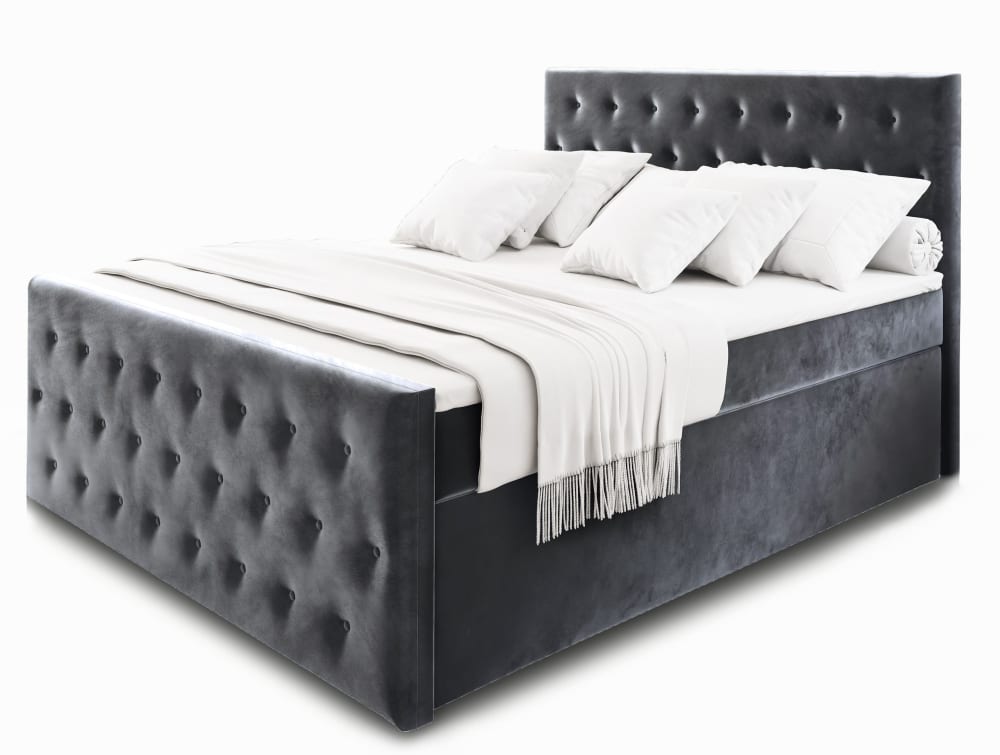 Masseno Boxspringbett 140x200 cm mit Matratze und Topper - Grau style modern Grau Stoff
