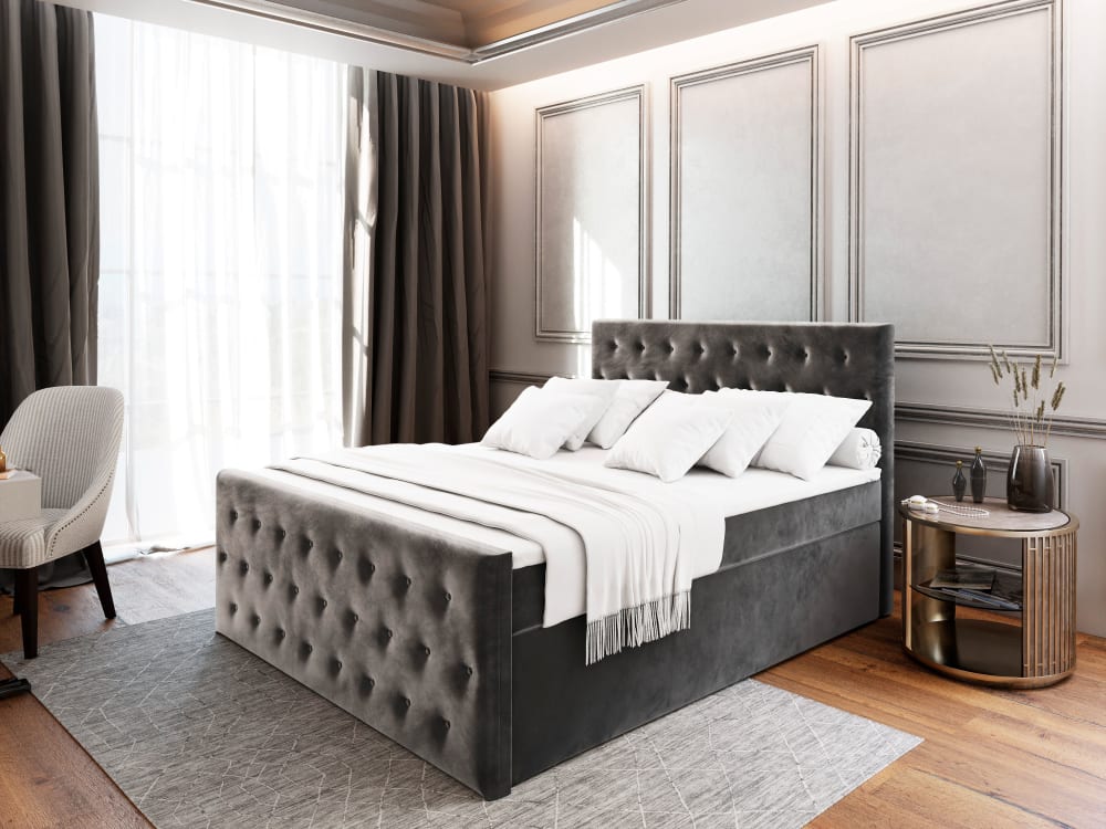 Boxspringbett 140x200 cm mit Matratze und Topper - Grau - Maisons
