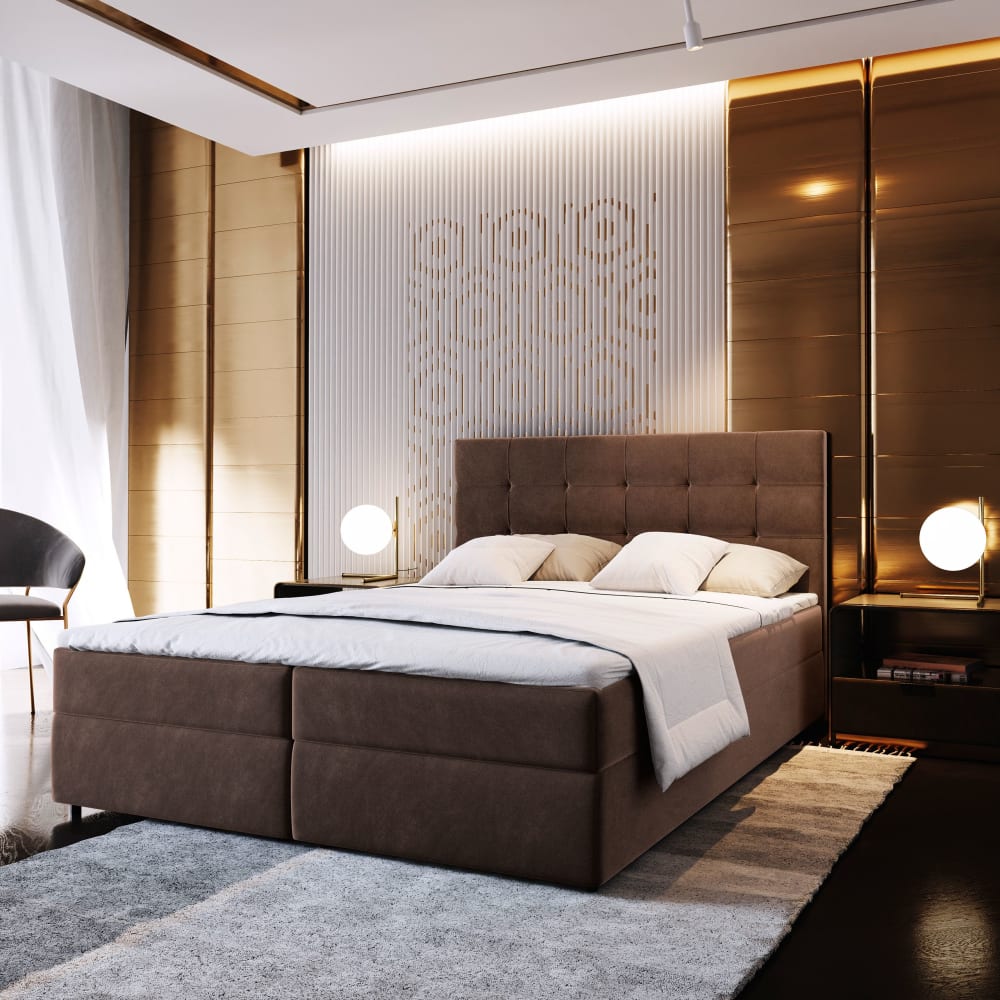 Boxspringbett 140x200 cm mit Matratze und Topper - Braun -