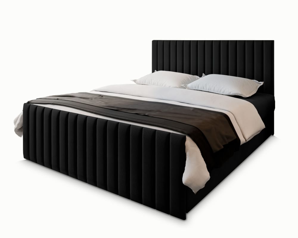 Masseno Boxspringbett 140x200 cm mit Matratze und Topper - Schwarz style modern Schwarz Stoff