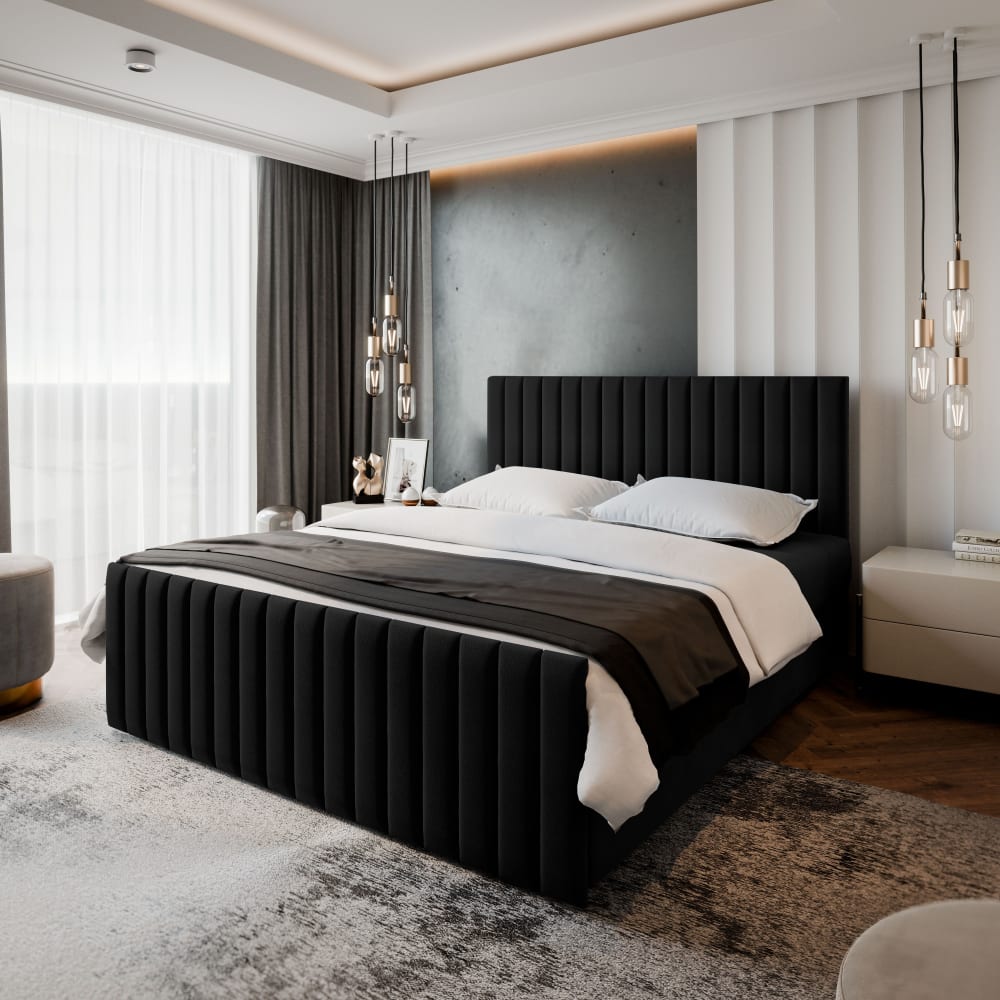 Boxspringbett 140x200 cm mit Matratze und Topper - Schwarz -