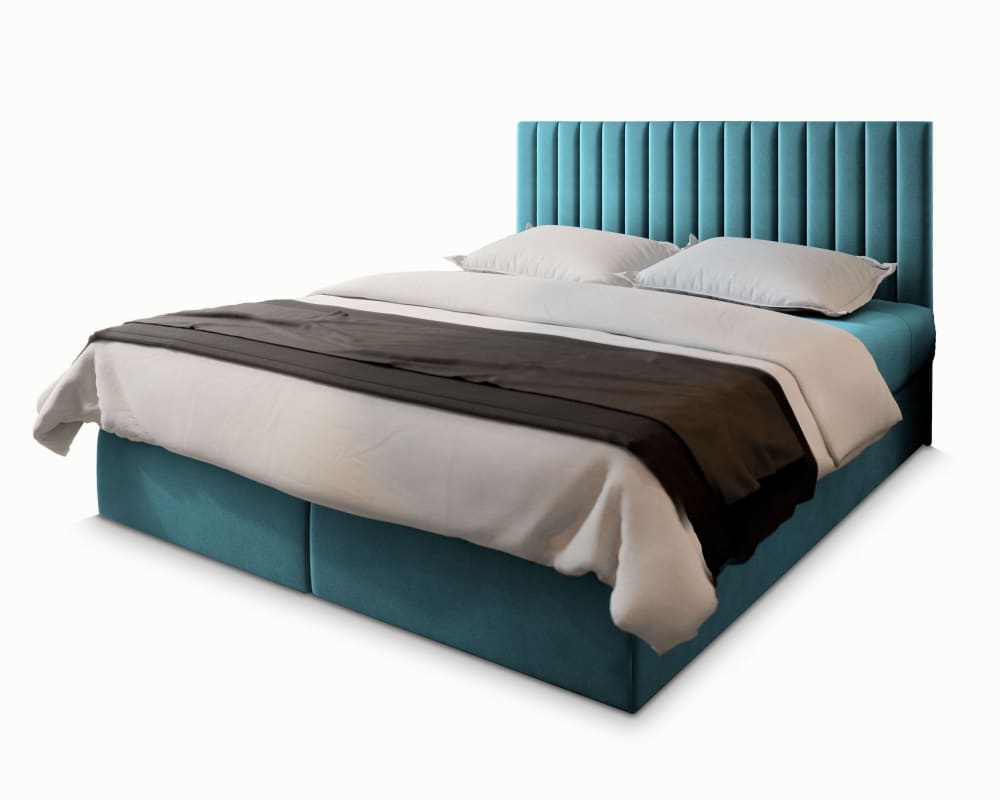 Masseno Boxspringbett 140x200 cm mit Matratze und Topper - Blau style modern Blau Stoff
