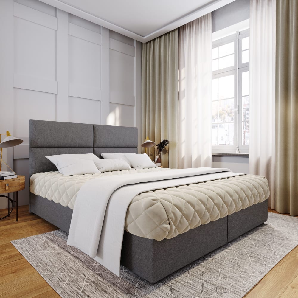 Boxspringbett 140x200 cm mit Matratze und Topper - Grau - Maisons