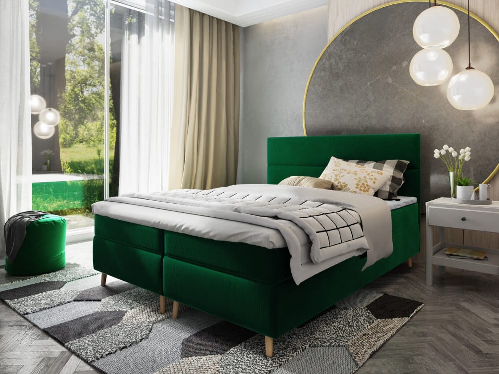 Boxspringbett 140x200 cm mit Matratze und Topper - Grün - Maisons