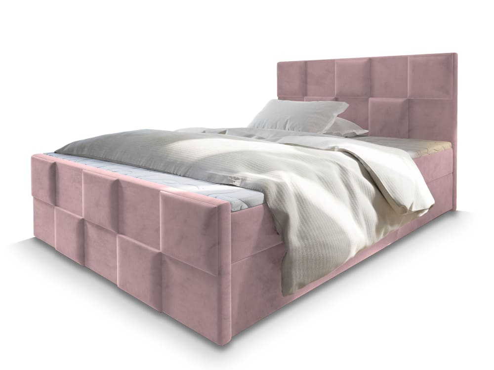 Masseno Boxspringbett 140x200 cm mit Matratze und Topper - Rosa style modern Rosa Stoff