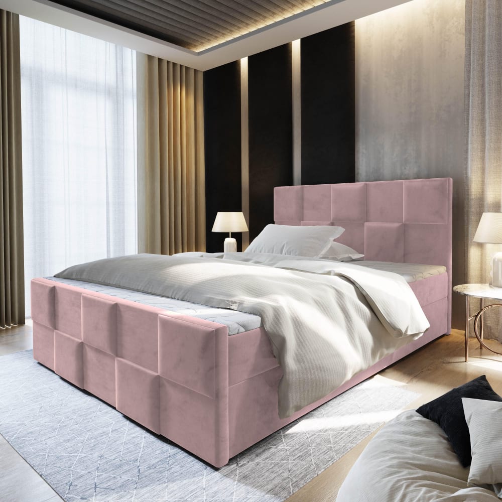 Boxspringbett 140x200 cm mit Matratze und Topper - Rosa - Maisons