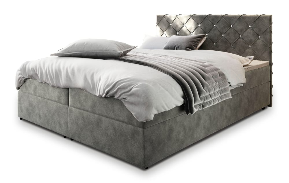 Masseno Boxspringbett 140x200 cm mit Matratze und Topper - Grau style modern Grau Stoff