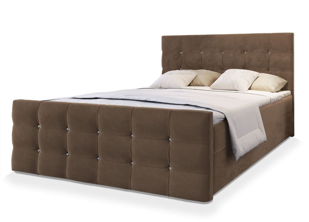 Masseno Boxspringbett 140x200 cm mit Matratze und Topper - Braun style modern Braun Stoff