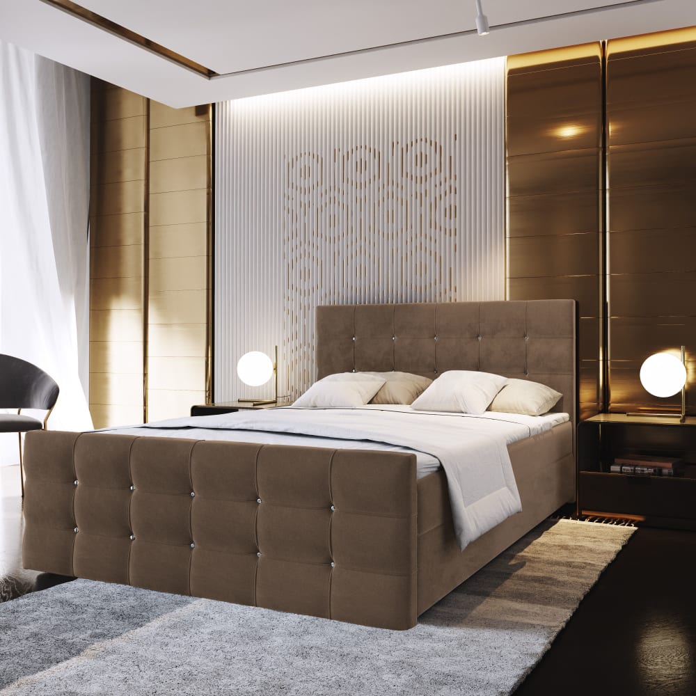 Boxspringbett 140x200 cm mit Matratze und Topper - Braun -