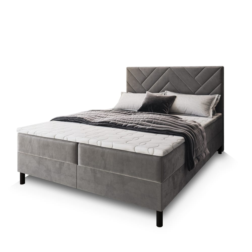Masseno Boxspringbett 140x200 cm mit Matratze und Topper - Grau style modern Grau Stoff