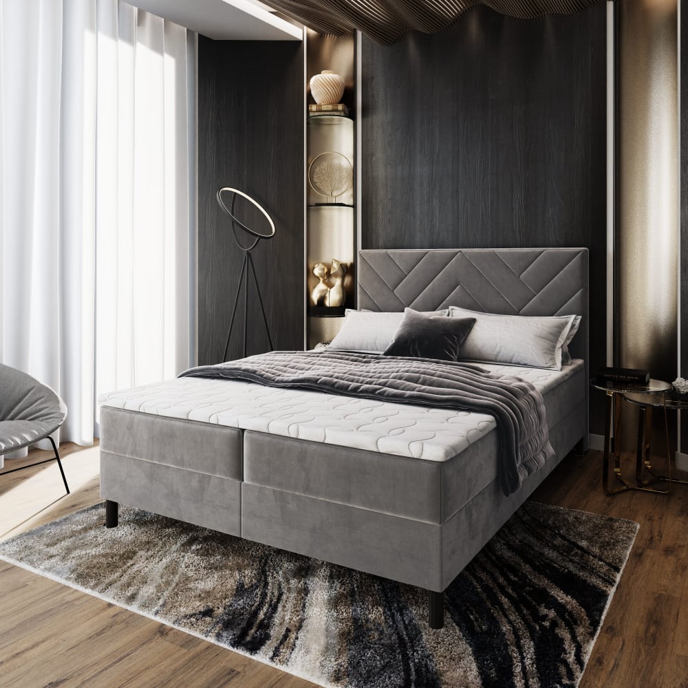 Boxspringbett 140x200 cm mit Matratze und Topper - Grau - Maisons