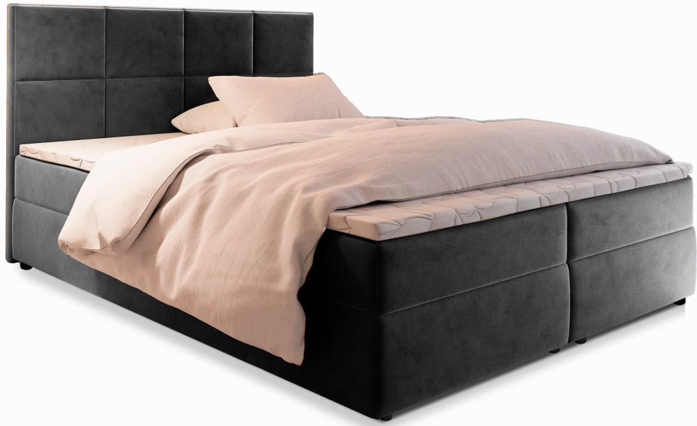 Masseno Boxspringbett 140x200 cm mit Matratze und Topper - Grau style modern Grau Stoff
