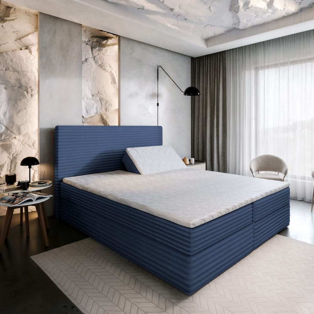 Boxspringbett 140x200 cm mit Matratze und Topper - Blau - Maisons