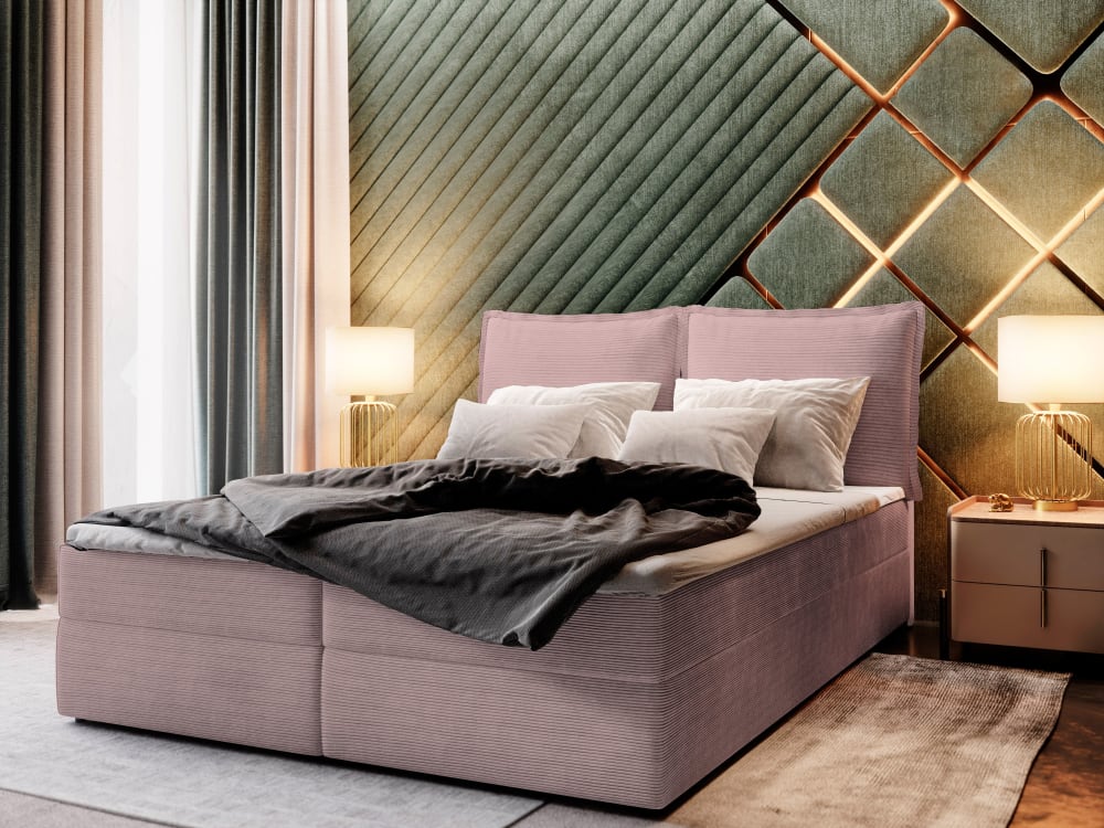 Boxspringbett 140x200 cm mit Matratze und Topper - Rosa - Maisons