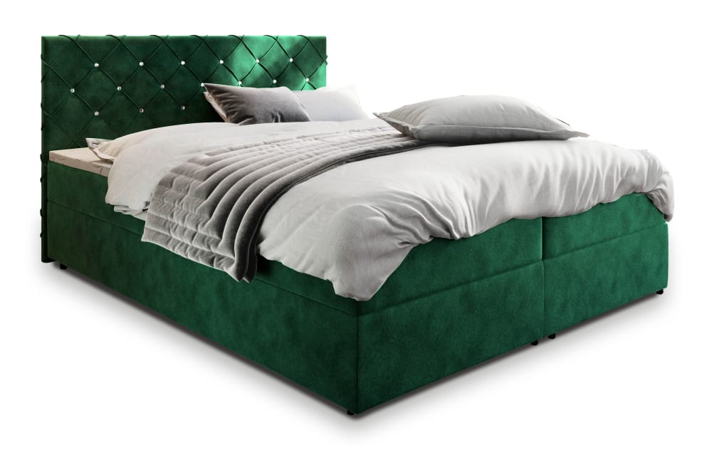 Masseno Boxspringbett 140x200 cm mit Matratze und Topper - Grün style modern Grün Stoff