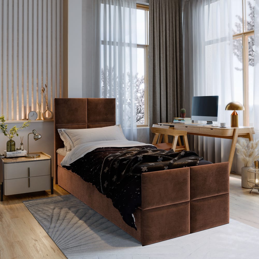 Boxspringbett 80x200 cm mit Matratze und Topper - Braun - Maisons