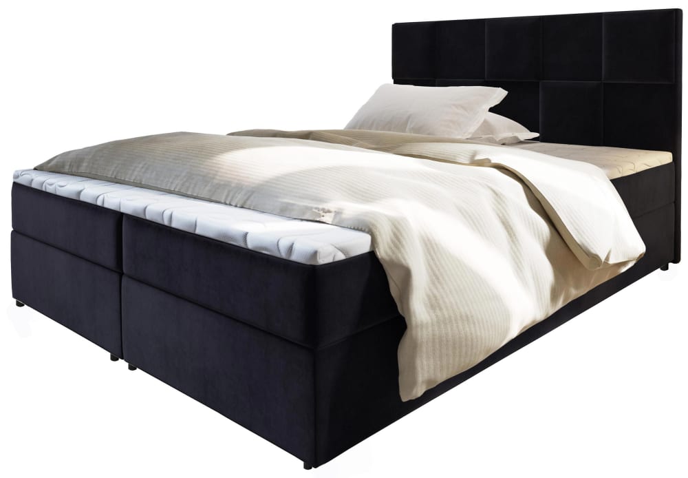 Masseno Boxspringbett 140x200 cm mit Matratze und Topper - Schwarz style modern Schwarz Stoff