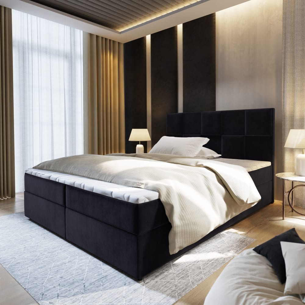 Boxspringbett 140x200 cm mit Matratze und Topper - Schwarz -