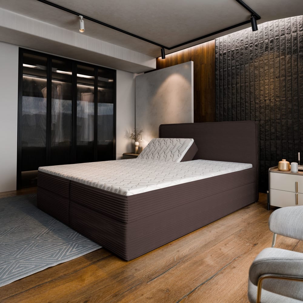 Boxspringbett 140x200 cm mit Matratze und Topper - Braun -