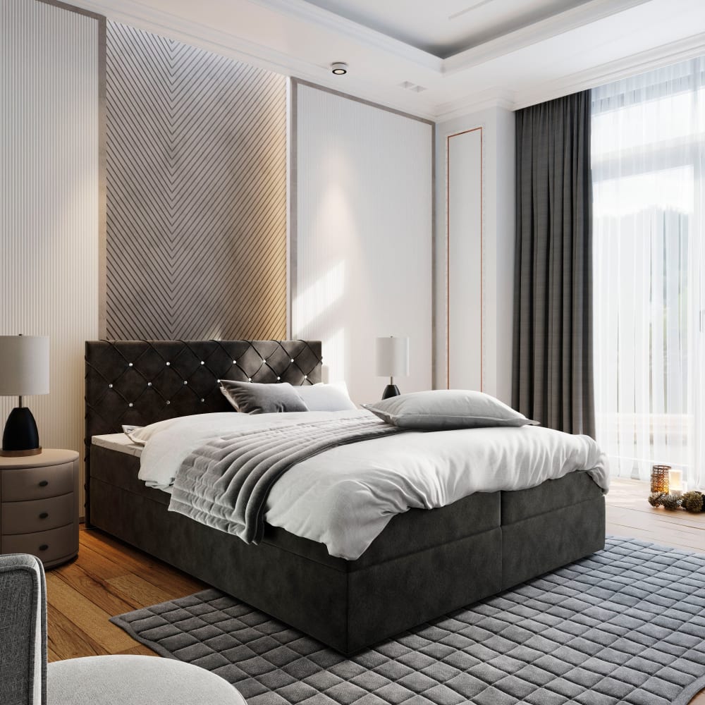 Boxspringbett 140x200 cm mit Matratze und Topper - Schwarz -