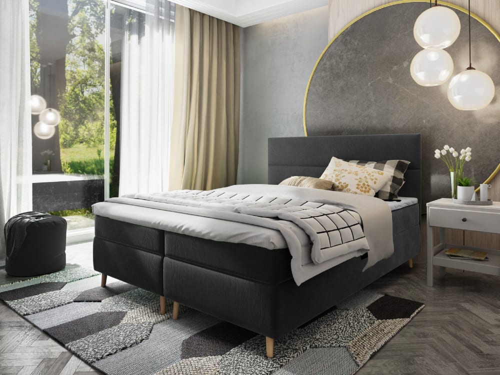 Boxspringbett 140x200 cm mit Matratze und Topper - Grau - Maisons