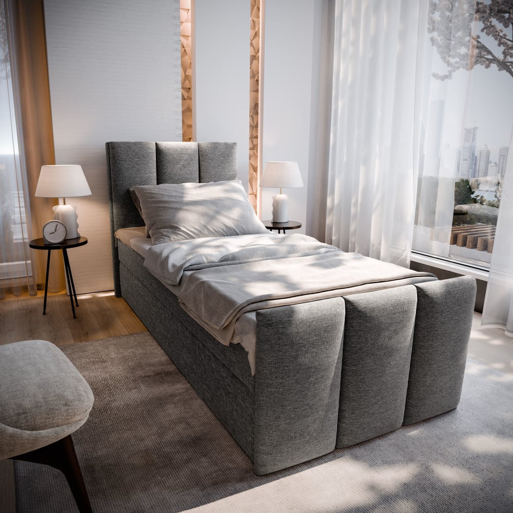Boxspringbett 80x200 cm mit Matratze und Topper - Grau - Maisons