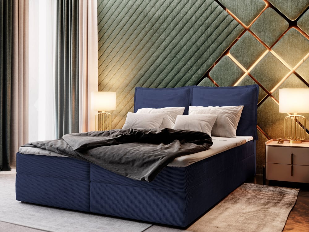 Boxspringbett 140x200 cm mit Matratze und Topper - Blau - Maisons