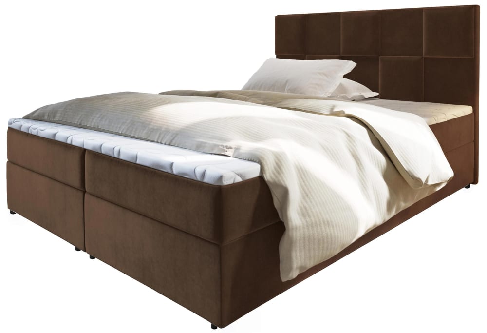 Masseno Boxspringbett 140x200 cm mit Matratze und Topper - Braun style modern Braun Stoff
